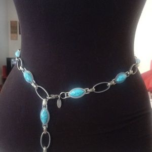 Nine West Silver And Turquoise Chain Belt